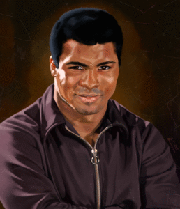 A neo-baroque digital portrait of Muhammad Ali.